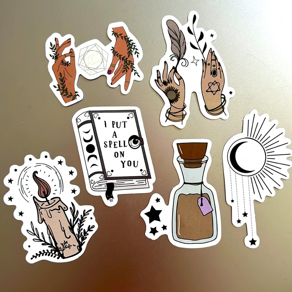 Set of 6 Witchy, Tarot & Crystal Waterproof Stickers
